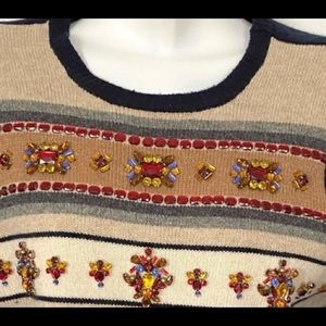 J Crew Embellished Wool Fair Isle Sweater Medium
